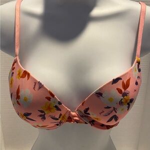 PINK Victoria's Secret Floral Peach-Pink Underwire Push Up Bra Size 32C